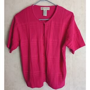 Vintage Pink Ramie Cotton Button Top Laura Martin Textured Minimalist Dopamine